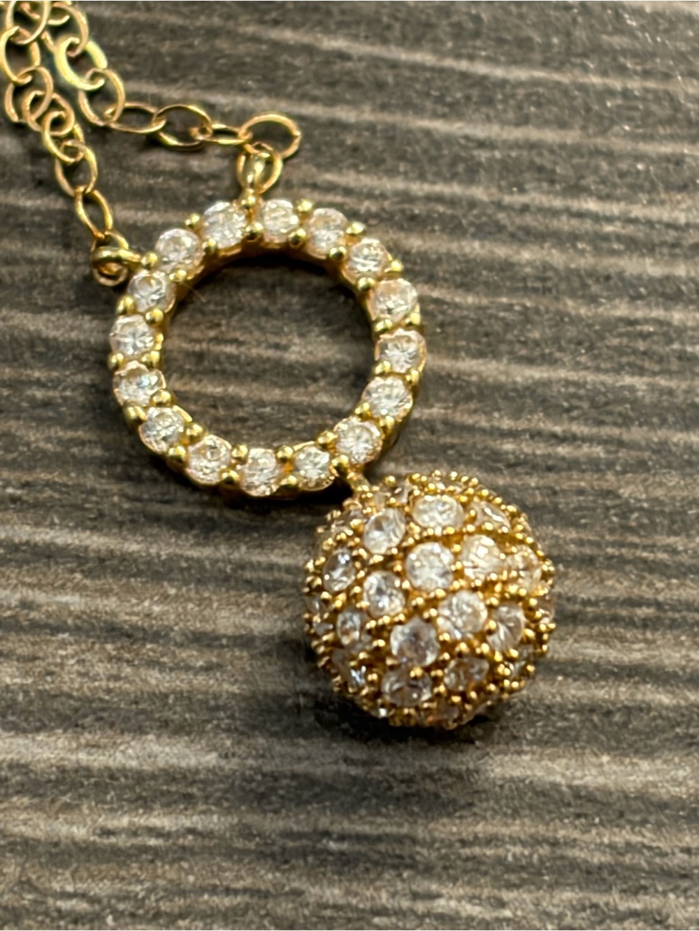 14K Solid Gold Circle & Diamond Drop Necklace - Women Jewelry